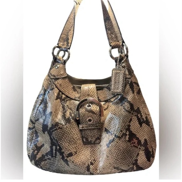 COACH LYNN LEATHER HOBO SOHO EMBOSSED PYTHON 🐍🐍 Tan/Black F17419 - Picture 1 of 13